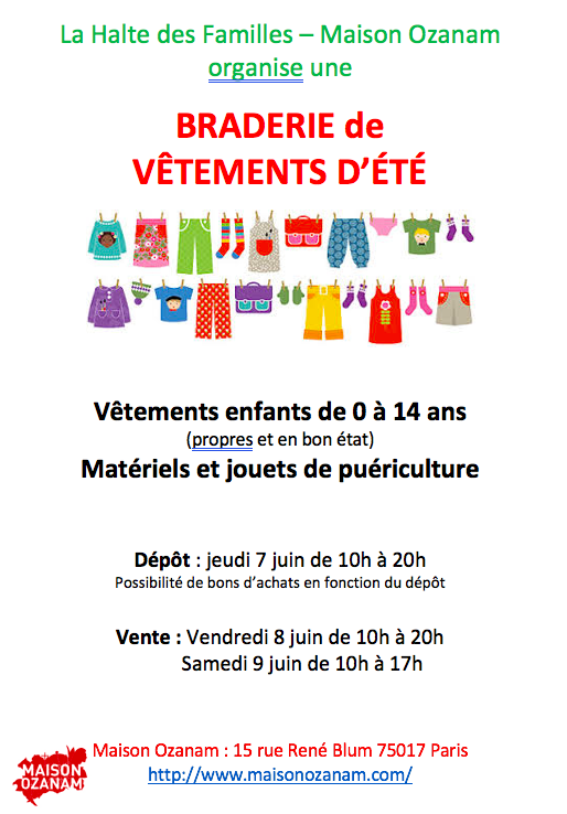 Tract braderie vêtements enfants juin 2018